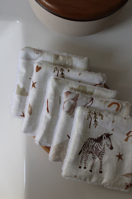 Lot de 5 cotons lavables animaux magiques