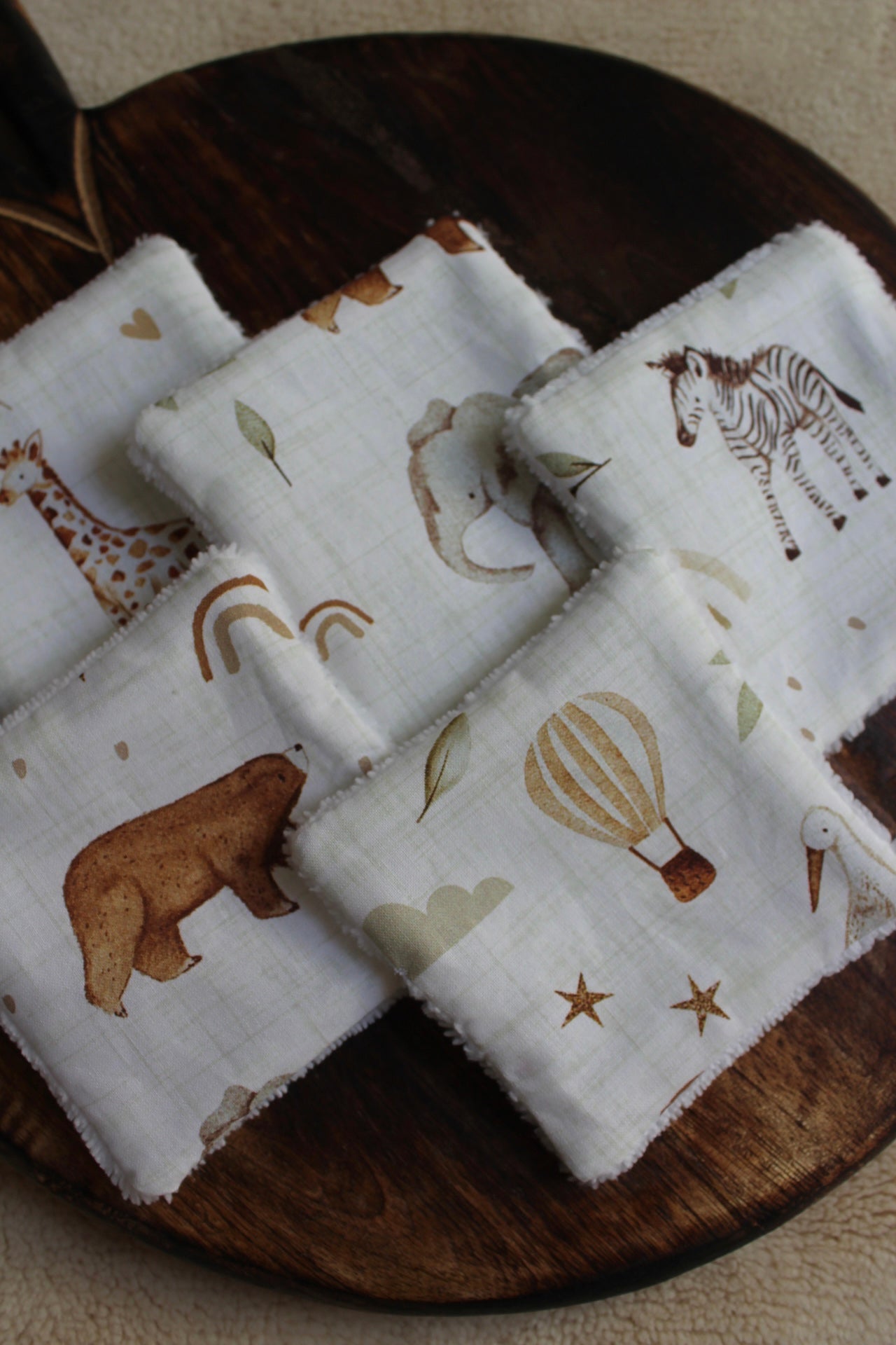 Lot de 5 cotons lavables animaux magiques