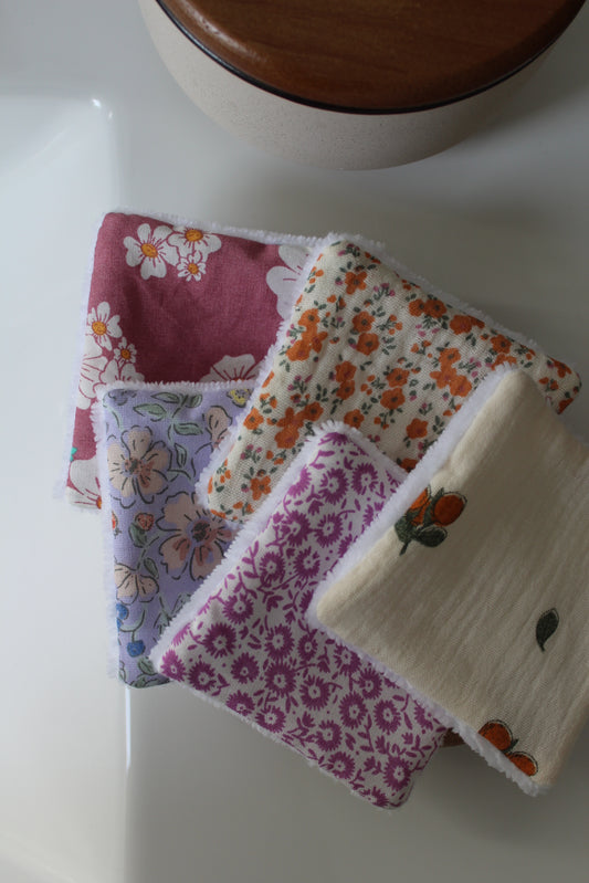 Lot de 5 cotons lavables fleuris