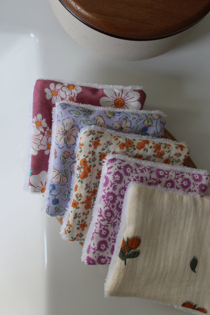 Lot de 5 cotons lavables fleuris