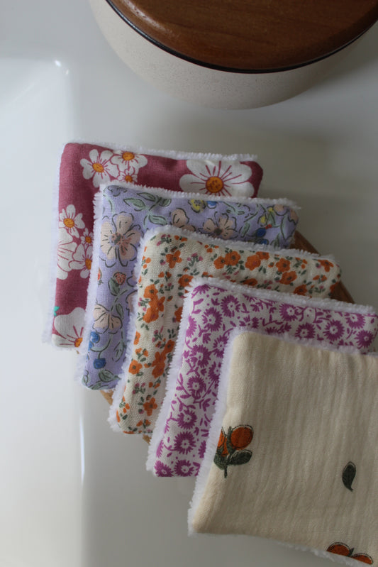 Lot de 5 cotons lavables fleuris