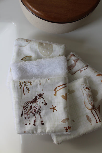 Lot de 5 cotons lavables animaux magiques