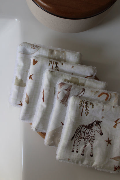 Lot de 5 cotons lavables animaux magiques