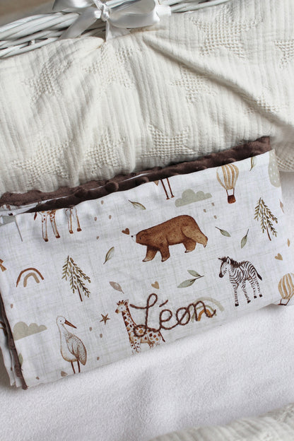 Couverture personnalisée avec broderie (plusieurs choix de tissus)
