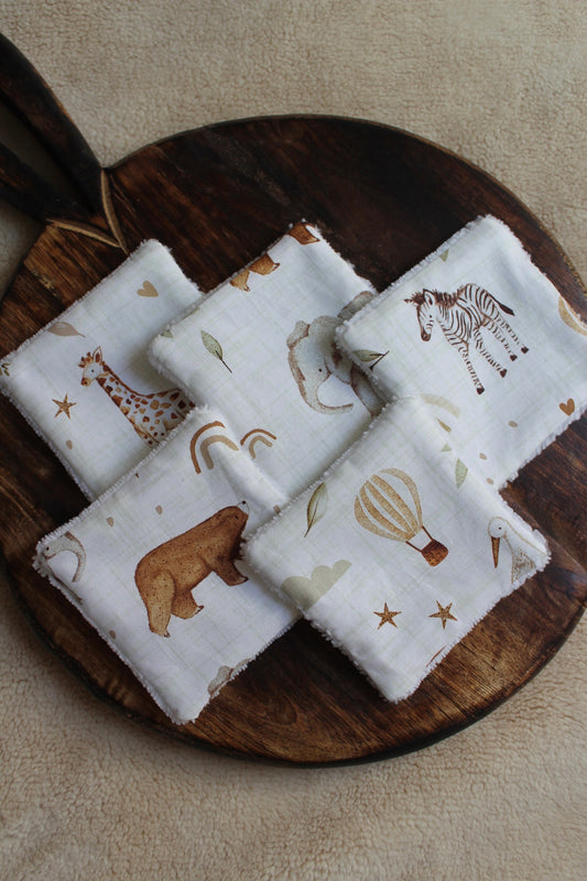 Lot de 5 cotons lavables animaux magiques