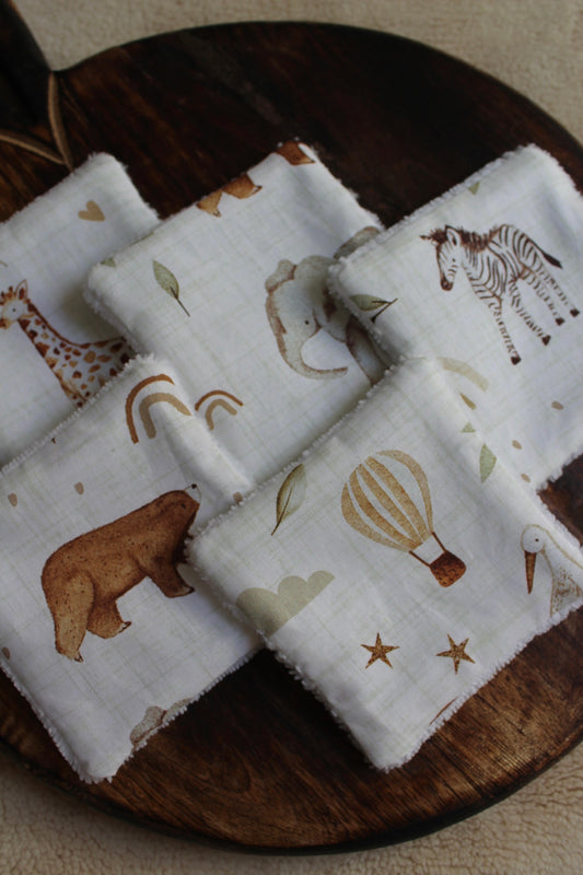 Lot de 5 cotons lavables animaux magiques