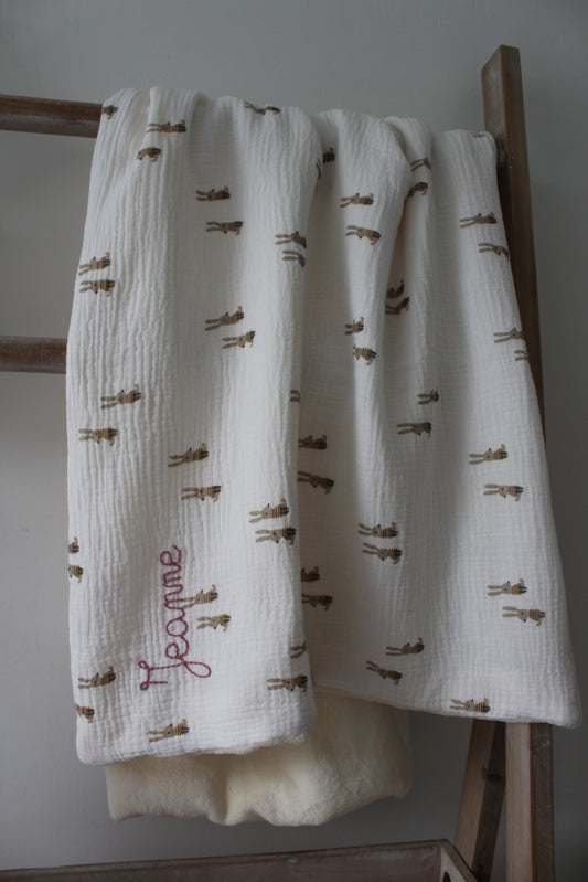 Couverture personnalisée avec broderie (plusieurs choix de tissus)