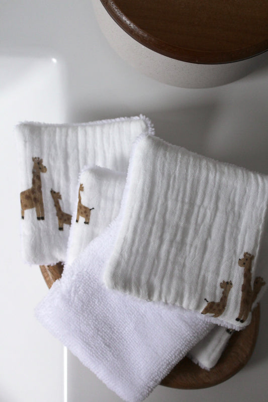 Lot de 5 cotons lavables girafe