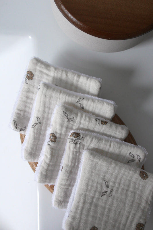 Lot de 5 cotons lavables fleurs