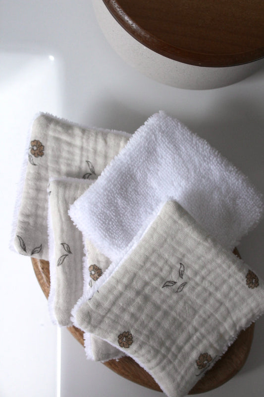 Lot de 5 cotons lavables fleurs