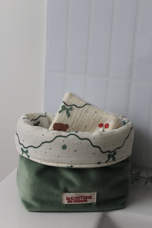 Panier de rangement + 5 cotons lavables ourson