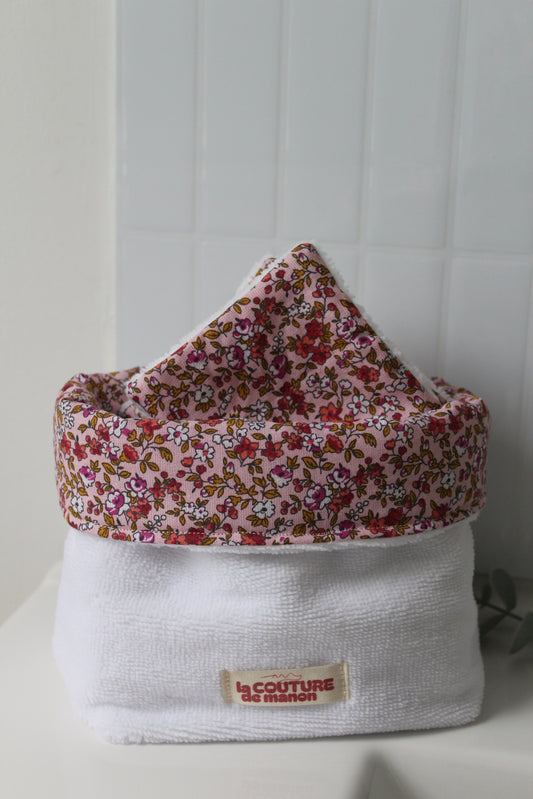 Panier de rangement + 5 cotons lavables roses