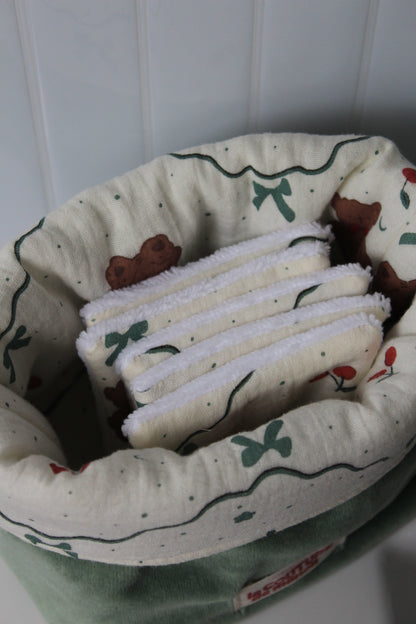 Panier de rangement + 5 cotons lavables ourson