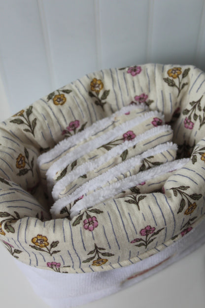 Panier de rangement + 5 cotons lavables fleuris