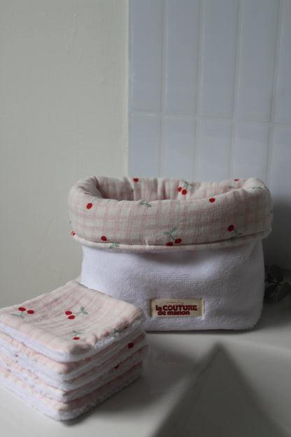 Panier de rangement + 5 cotons lavables cerises