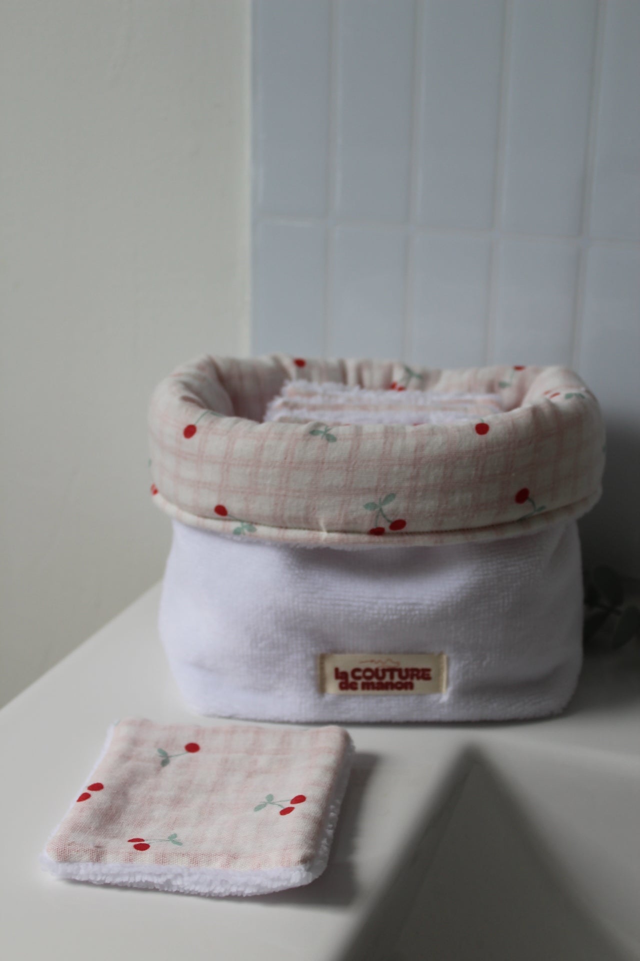 Panier de rangement + 5 cotons lavables cerises