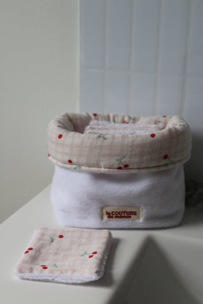 Panier de rangement + 5 cotons lavables cerises