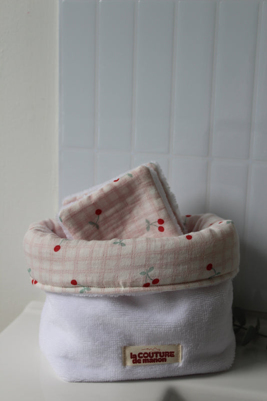 Panier de rangement + 5 cotons lavables cerises
