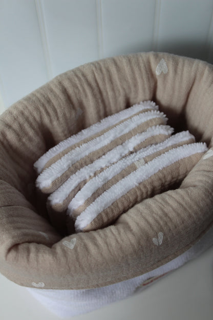 Panier de rangement + 5 cotons lavables coeurs